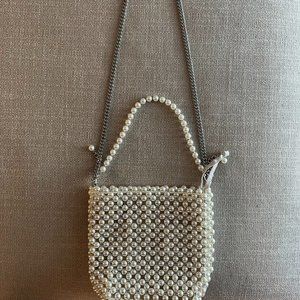 Zara white pearl beaded bag